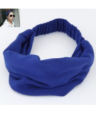 Korean High Fashion Wide Elastic Cotton Hair Hoop - Blue