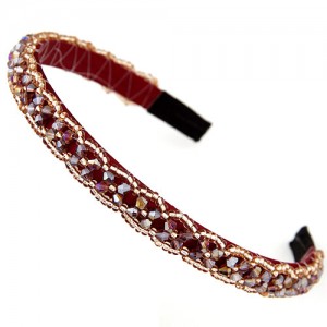 Crystal Beads and Golden Beads Decorated Handmade Sweet Fashion Hair Hoop - Red
