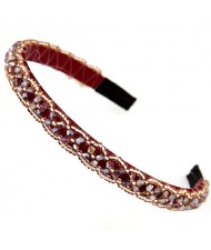 Crystal Beads and Golden Beads Decorated Handmade Sweet Fashion Hair Hoop - Red