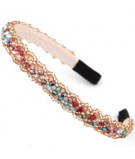 Crystal Beads and Golden Beads Decorated Handmade Sweet Fashion Hair Hoop - Multicolor