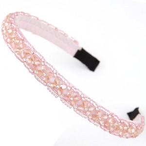 Crystal Beads and Golden Beads Decorated Handmade Sweet Fashion Hair Hoop - Pink