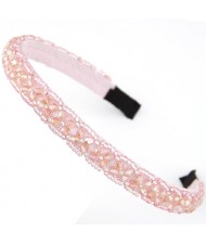 Crystal Beads and Golden Beads Decorated Handmade Sweet Fashion Hair Hoop - Pink