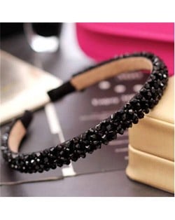 Crystal Beads and Golden Beads Decorated Handmade Sweet Fashion Hair Hoop - Black