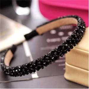 Crystal Beads and Golden Beads Decorated Handmade Sweet Fashion Hair Hoop - Black