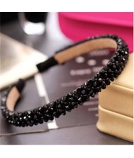 Crystal Beads and Golden Beads Decorated Handmade Sweet Fashion Hair Hoop - Black