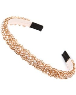 Crystal Beads and Golden Beads Decorated Handmade Sweet Fashion Hair Hoop - Champagne