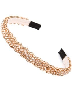 Crystal Beads and Golden Beads Decorated Handmade Sweet Fashion Hair Hoop - Champagne