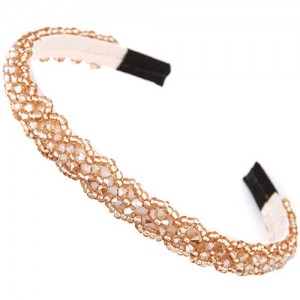 Crystal Beads and Golden Beads Decorated Handmade Sweet Fashion Hair Hoop - Champagne