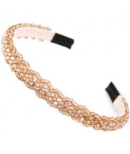 Crystal Beads and Golden Beads Decorated Handmade Sweet Fashion Hair Hoop - Champagne