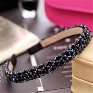Crystal Beads and Golden Beads Decorated Handmade Sweet Fashion Hair Hoop - Dark Blue
