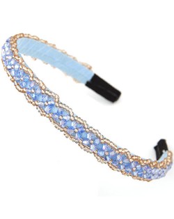 Crystal Beads and Golden Beads Decorated Handmade Sweet Fashion Hair Hoop - Sky Blue