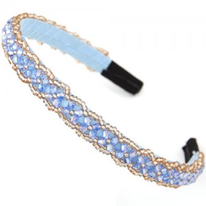 Crystal Beads and Golden Beads Decorated Handmade Sweet Fashion Hair Hoop - Sky Blue
