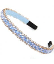 Crystal Beads and Golden Beads Decorated Handmade Sweet Fashion Hair Hoop - Sky Blue