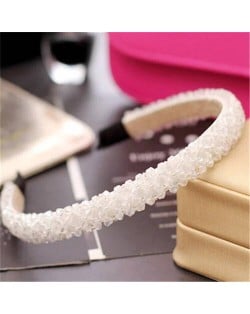 Crystal Beads and Golden Beads Decorated Handmade Sweet Fashion Hair Hoop - White