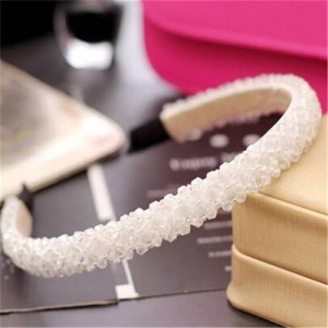 Crystal Beads and Golden Beads Decorated Handmade Sweet Fashion Hair Hoop - White