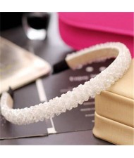 Crystal Beads and Golden Beads Decorated Handmade Sweet Fashion Hair Hoop - White