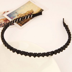 Korean Fashion Cloth Weaving Crystal Beads Attached Hair Hoop - Black