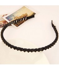 Korean Fashion Cloth Weaving Crystal Beads Attached Hair Hoop - Black