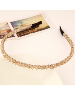 Korean Fashion Cloth Weaving Crystal Beads Attached Hair Hoop - Champagne