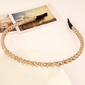 Korean Fashion Cloth Weaving Crystal Beads Attached Hair Hoop - Champagne