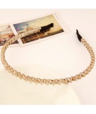 Korean Fashion Cloth Weaving Crystal Beads Attached Hair Hoop - Champagne