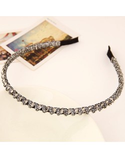 Korean Fashion Cloth Weaving Crystal Beads Attached Hair Hoop - Gray