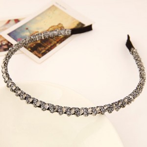 Korean Fashion Cloth Weaving Crystal Beads Attached Hair Hoop - Gray