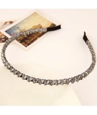 Korean Fashion Cloth Weaving Crystal Beads Attached Hair Hoop - Gray