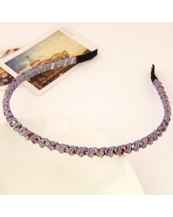 Korean Fashion Cloth Weaving Crystal Beads Attached Hair Hoop - Purple