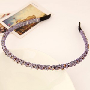 Korean Fashion Cloth Weaving Crystal Beads Attached Hair Hoop - Purple