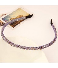 Korean Fashion Cloth Weaving Crystal Beads Attached Hair Hoop - Purple