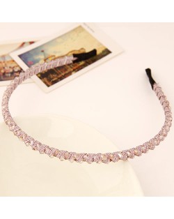 Korean Fashion Cloth Weaving Crystal Beads Attached Hair Hoop - Violet