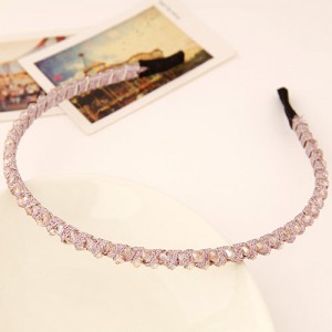 Korean Fashion Cloth Weaving Crystal Beads Attached Hair Hoop - Violet