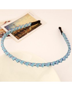 Korean Fashion Cloth Weaving Crystal Beads Attached Hair Hoop - Blue