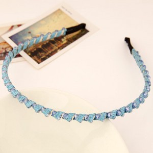 Korean Fashion Cloth Weaving Crystal Beads Attached Hair Hoop - Blue