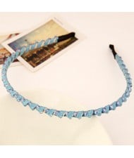 Korean Fashion Cloth Weaving Crystal Beads Attached Hair Hoop - Blue