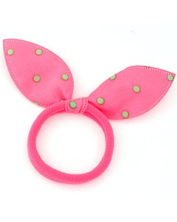 Polka Dot Cloth Bunny Ears Rubber Hair Band - Pink