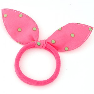 Polka Dot Cloth Bunny Ears Rubber Hair Band - Pink