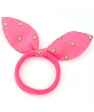 Polka Dot Cloth Bunny Ears Rubber Hair Band - Pink