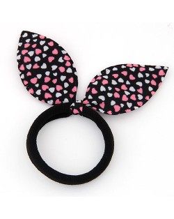 Hearts Print Cloth Bunny Ears Rubber Hair Band - Black and Pink