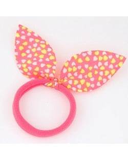 Hearts Print Cloth Bunny Ears Rubber Hair Band - Pink and Yellow