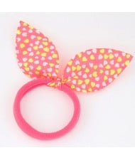 Hearts Print Cloth Bunny Ears Rubber Hair Band - Pink and Yellow