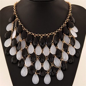 Gradient Color Waterdrop Beads Fashion Collar Necklace - Black
