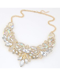 Luxurious Rhinestone and Resin Gems Combo Romantic Hollow Floral Fashion Necklace - Golden
