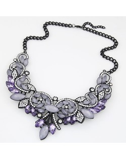 Luxurious Rhinestone and Resin Gems Combo Romantic Hollow Floral Fashion Necklace - Black