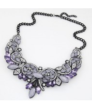 Luxurious Rhinestone and Resin Gems Combo Romantic Hollow Floral Fashion Necklace - Black