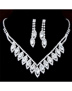 Rhinestone Willow Leaves Brides Fashion Necklace and Earrings Set
