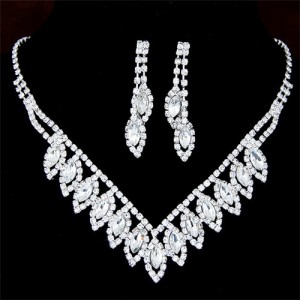 Rhinestone Willow Leaves Brides Fashion Necklace and Earrings Set
