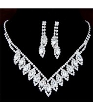 Rhinestone Willow Leaves Brides Fashion Necklace and Earrings Set