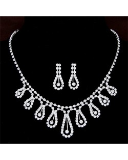 Rhinestone Hollow Waterdrops Brides Fashion Necklace and Earrings Set